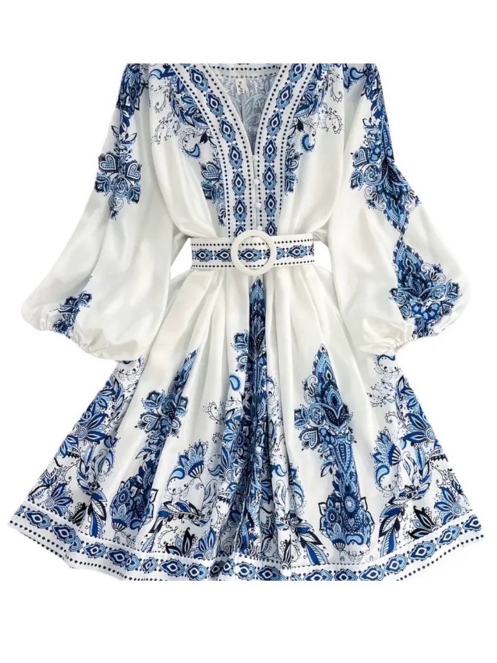New Floral Lantern Sleeve Dress with Belt